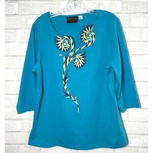 Bob Mackie Wearable Art Embroidered Top Womens Medium Unique Abstract Artsy